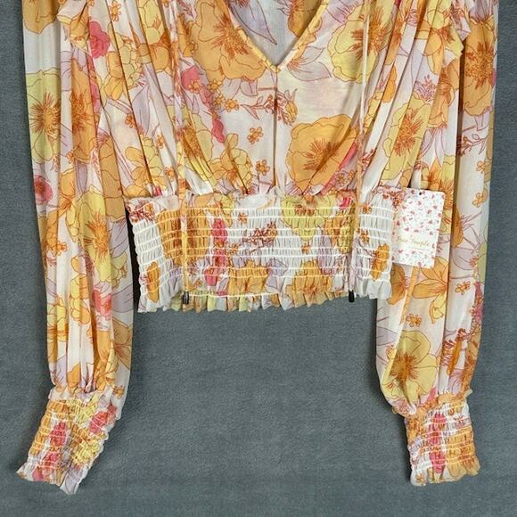 Free People Top Women Extra Small Yellow Floral Boho Beach Festival Whimsy Fairy - Picture 4 of 14